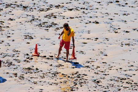 RNLI Lifeguards on duty at Budeのeditorial素材