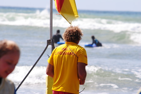 RNLI Lifeguards on duty at Budeのeditorial素材