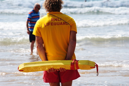 RNLI Lifeguards on duty at Budeのeditorial素材