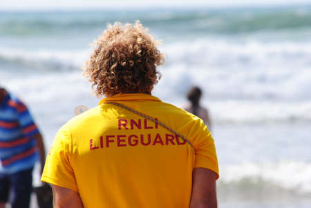 RNLI Lifeguards on duty at Budeのeditorial素材
