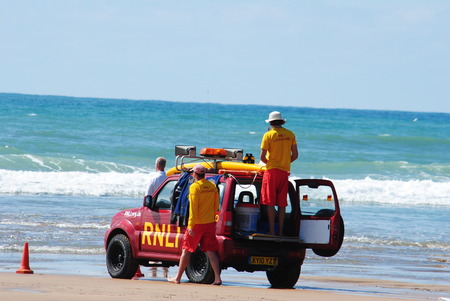 RNLI Lifeguards on duty at Budeのeditorial素材