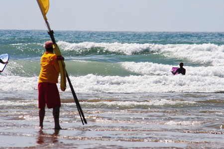RNLI Lifeguards on duty at Budeのeditorial素材