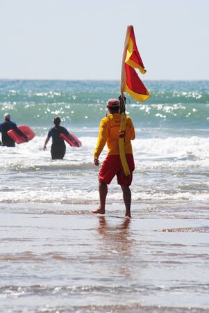 RNLI Lifeguards on duty at Budeのeditorial素材