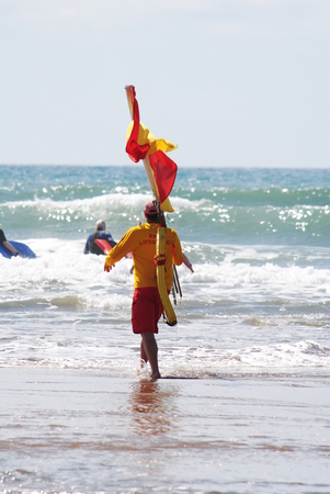 RNLI Lifeguards on duty at Budeのeditorial素材