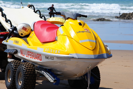 RNLI Lifeguards on duty at Budeのeditorial素材
