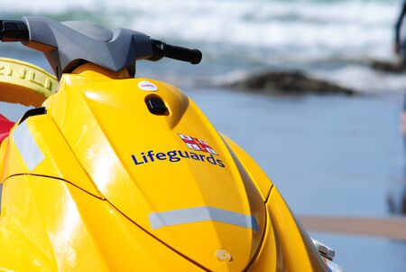 RNLI Lifeguards on duty at Budeのeditorial素材