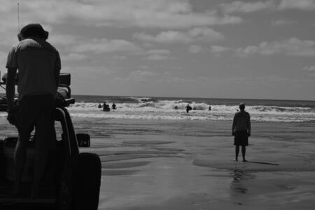 RNLI Lifeguards on duty at Budeのeditorial素材