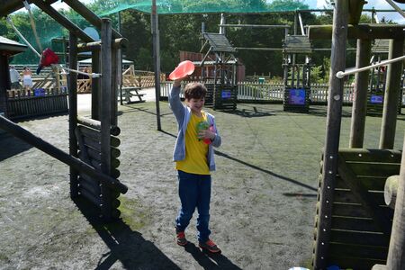 Young boys Have water fight with water bombsのeditorial素材