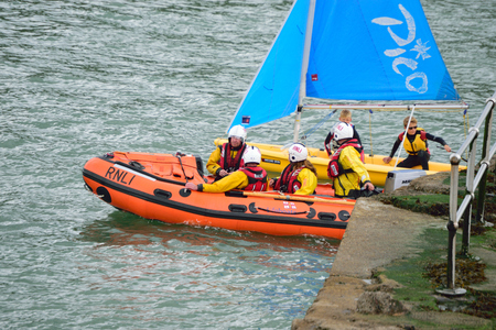 RNLI Lifeboat in the North Devon Seaのeditorial素材