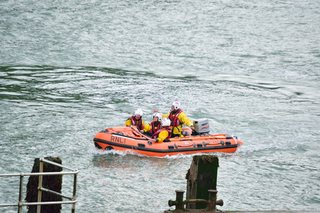 RNLI Lifeboat in the North Devon Seaのeditorial素材