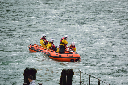 RNLI Lifeboat in the North Devon Seaのeditorial素材