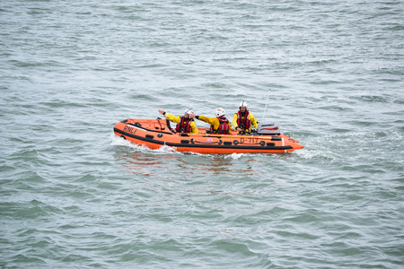 RNLI Lifeboat in the North Devon Seaのeditorial素材