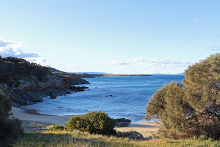 An empty beach named Spikey Beach at Tasmania, Australiaの写真素材