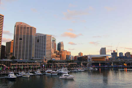 Darling Harbour, Sydney at sunset time.のeditorial素材