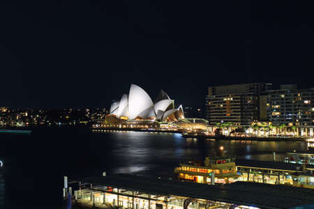 Sydney Opera House with harbour view at night.のeditorial素材