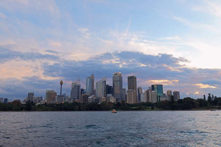 Water taxi with Sydney cityscape on the backgroundのeditorial素材