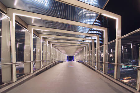 SYDNEY, AUSTRALIA - JUNE 9, 2017: Night view of empty Napoleon bridge at Barangaroo, Sydney, Australiaのeditorial素材