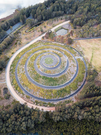 Side aerial view a spiral looking garden.の写真素材