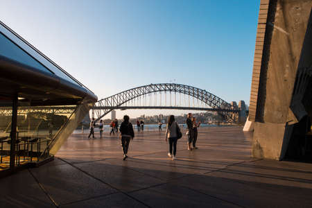 Sydney, Australia - October 12, 2017: Crowd in the Opera House area with Harbour Bridge view.のeditorial素材