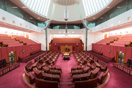 Canberra, Australia - October 14, 2017: A view inside Senate chamber in Parliament Houseのeditorial素材