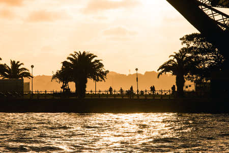 Silhouette of people at Sydney Harbour during sunset.の写真素材