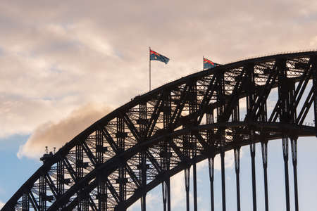 Australia flag view on top of Sydney Harbour Bridge.のeditorial素材