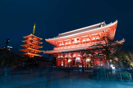 Long exposure of the famous Senso-ji, Tokyo at night.のeditorial素材