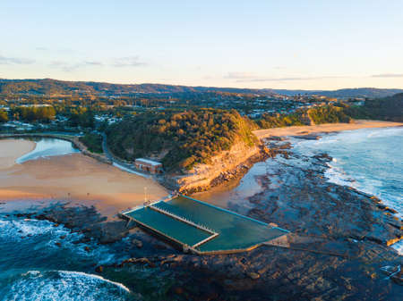 Aerial view of Narrabeen rock pool and its headland.の写真素材
