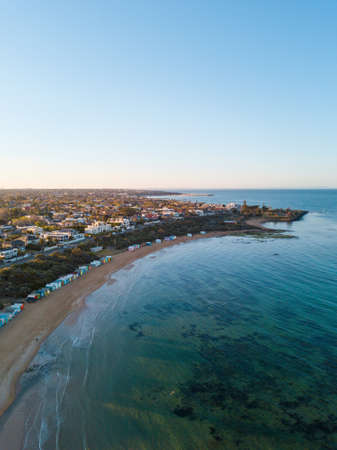 Aerial view of Brighton Beach coastline in sunny morning.の写真素材