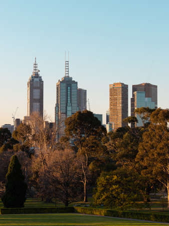 Melbourne, Australia - September 26, 2018: Melbourne skyscrapers skyline under the sunset light.のeditorial素材