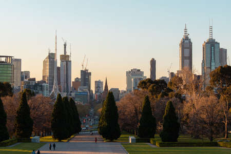 Melbourne, Australia - September 26, 2018: Melbourne skyline view under the sunset light.のeditorial素材