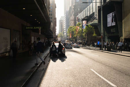 Sydney, Australia - November 1, 2018: People and traffic at Market Street, Sydney CBD.のeditorial素材