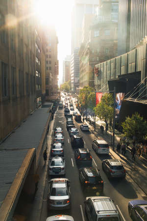 Sydney, Australia - November 1, 2018: Car traffic at Market street during peak hour.