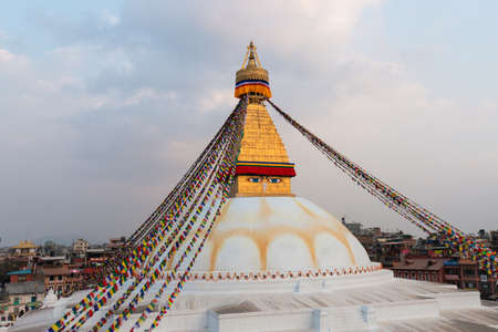 Kathmandu, Nepal - December 7, 2018: Cloudy day time view of Boudhanath Stupa.のeditorial素材