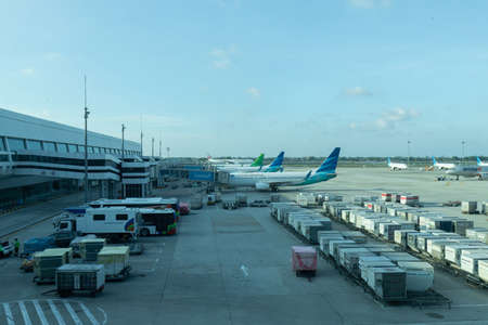 Jakarta, Indonesia - January 7, 2019: Garuda Indonesia and Citilink aircrafts at Soekarno Hatta International Terminal 3.のeditorial素材
