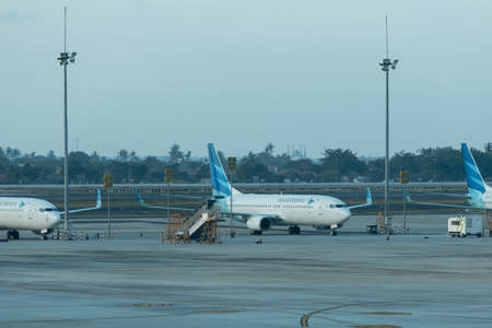 Jakarta, Indonesia - January 7, 2019: Garuda Indonesia Boeing 737 park at Soekarno Hatta International Airport terminal 3のeditorial素材