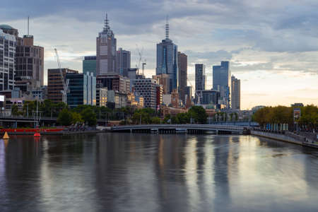 Melbourne, Australia - January 12, 2019: Waterfront view of Melbourne CBD from Yarra river south bank.のeditorial素材