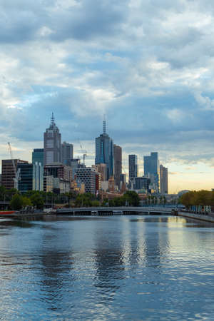 Melbourne, Australia - January 12, 2019: Melbourne CBD skyline view from Yarra River bank in the morning.のeditorial素材