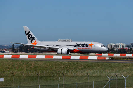 Sydney, Australia - February 12, 2019: Jetstar Boeing 787 Dreamliner after landing at Kingsford Smith Sydney International Airport.のeditorial素材