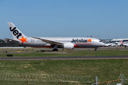 Sydney, Australia - February 12, 2019: Jetstar Boeing 787 Dreamliner taxiing at Kingsford Smith Sydney International Airport.のeditorial素材