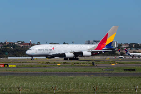 Sydney, Australia - February 12, 2019: Asiana Airlines A380 at Kingsford Smith Sydney International airport.のeditorial素材