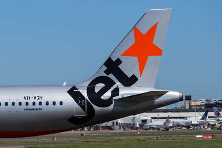 Sydney, Australia - February 12, 2019: Jetstar tail view of its Airbus A320. Registration VH-VGHのeditorial素材