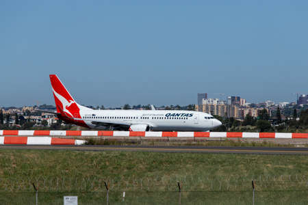 Sydney, Australia - February 12, 2019: Qantas Boeing 737 taxiing at Kingsford Smith Sydney International Airport. Registration VH-VXS.のeditorial素材