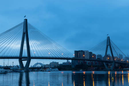 Sydney, Australia - March 9, 2019: Anzac bridge view on a cloudy dawn hour.のeditorial素材