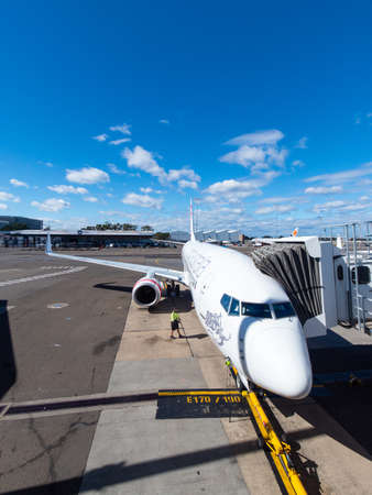 Sydney, Australia - May 11, 2019: Virgin Australia Boeing 737 connected to the jetbridge at Sydney domestic airport.のeditorial素材