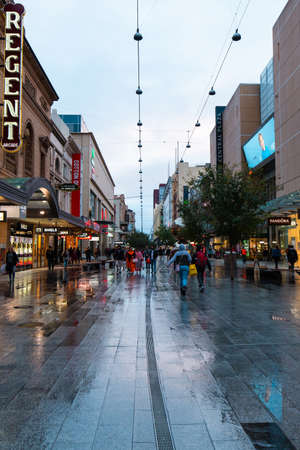Adelaide, Australia - May 11, 2019: Cloudy Rundle street mall view after rain.のeditorial素材