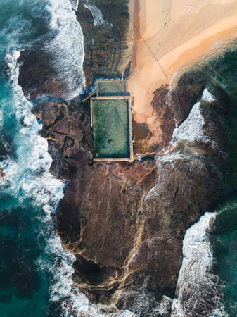 Top down aerial view of Mona Vale rock pool. Sydney, Australia.の写真素材