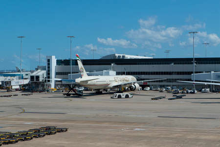 Sydney, Australia - September 28, 2019: Etihad Boeing 777 at Sydney International Airport tarmac. Registration A6-ETO.のeditorial素材