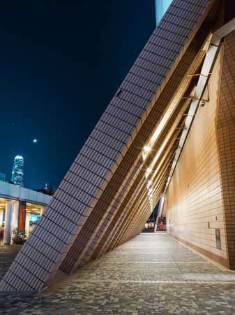 Hong Kong - October 3, 2019: Triangle architectural feature at Hong Kong Cultural Centre.のeditorial素材