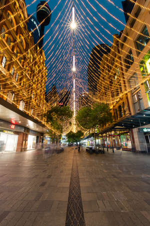 Sydney, Australia - December 1, 2019: Christmas light decoration at Pitt Street Mall.のeditorial素材